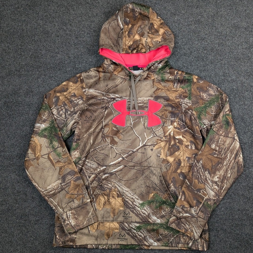 Under Armour Athletic Realtree Xtra Camo Pink Logo Storm1 Hoodie Womens Large